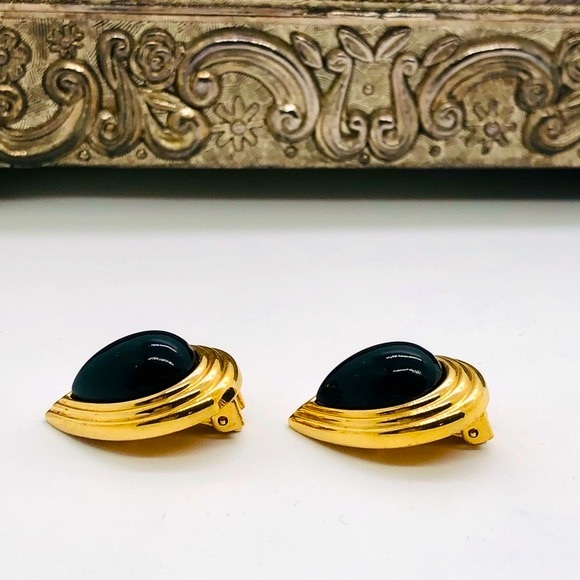 Vintage Signed Black CHRISTIAN DIOR Earrings - Picture 4 of 15